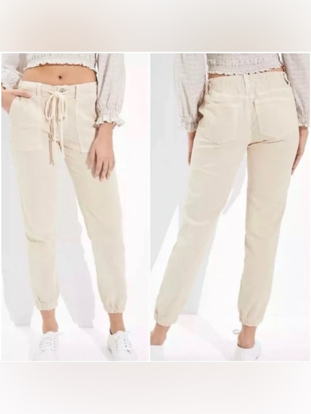 American Eagle Drawstring stretch utility Jogger Pants in Beige size 2 Regular